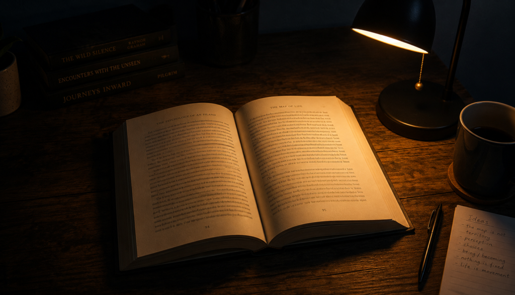 Open book and dim lamp on desk during late sleepless night