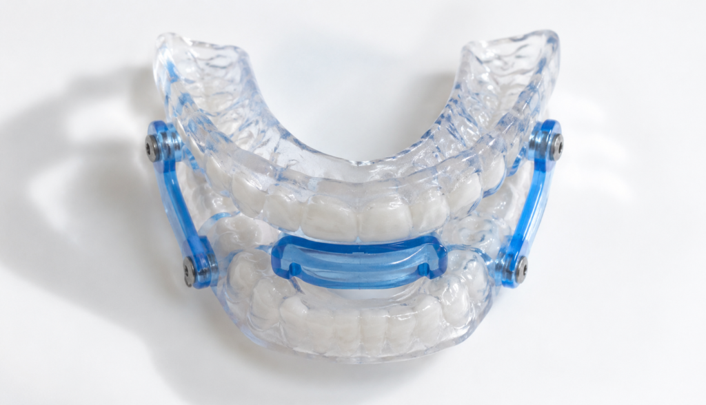 Mandibular advancement device on clean light surface